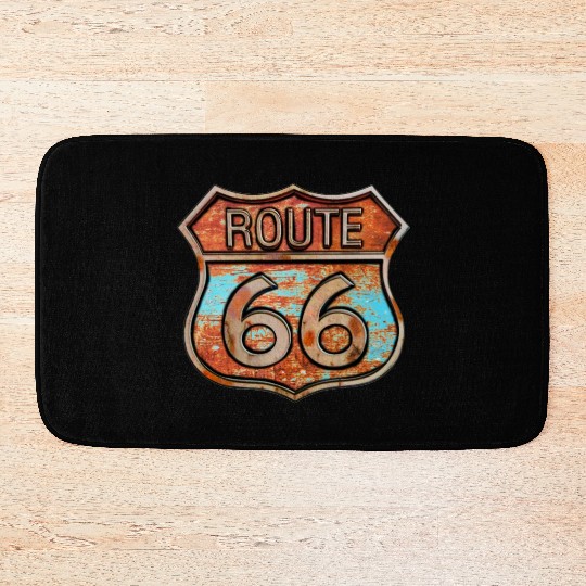 Route 66 vintage sign - Rusty metal sign Bath Mats