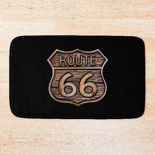 Route 66 vintage sign - Wood log signage Bath Mats