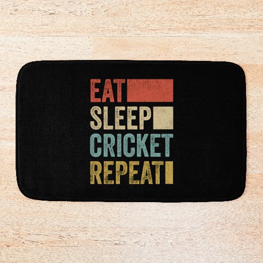Retro Eat Sleep Cricket Repeat Funny Cricket Bath Mats