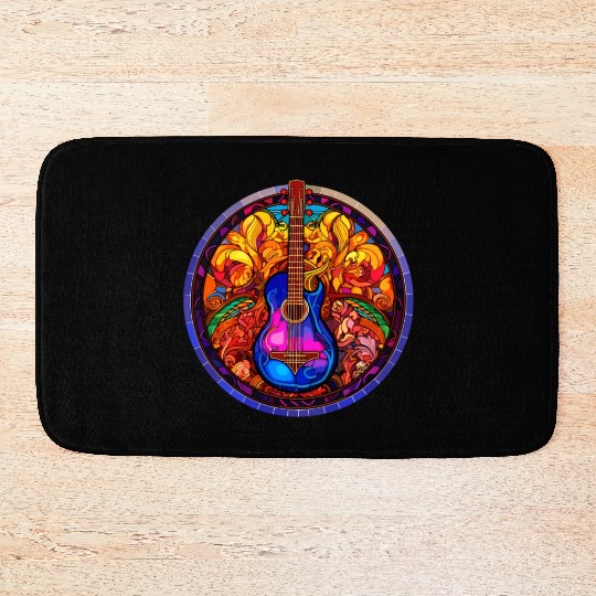 I love Guitar and Stained Glass Art - Funny and Un Bath Mats