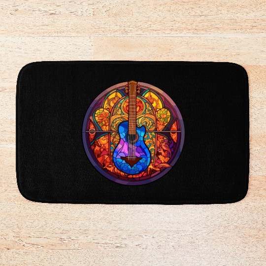 Funny Mosaic Art - Stained Glass Art Guitar Bath Mats