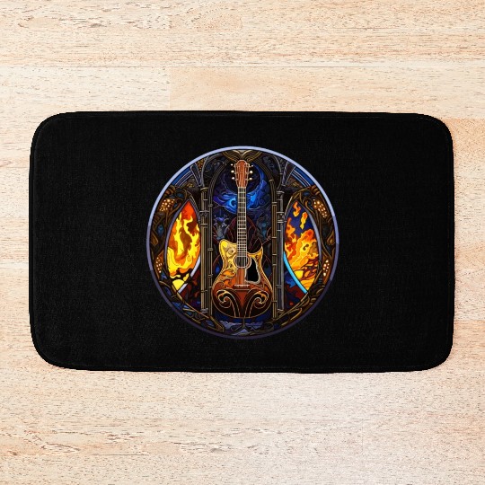 Stained Glass Design - Guitar in Stained Glass Pa Bath Mats