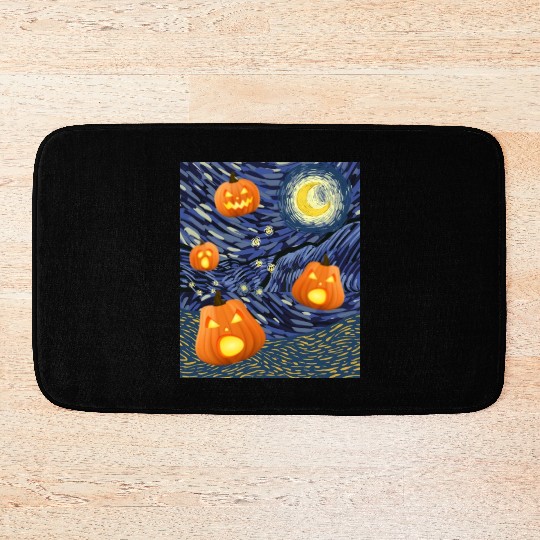 Starry Night with Pumpkins Funny Halloween Art Bath Mats