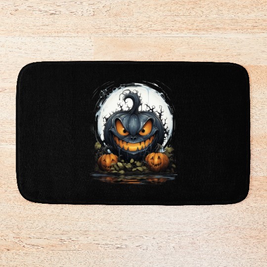 Scary Pumpkin Face I Spooky Halloween Bath Mats