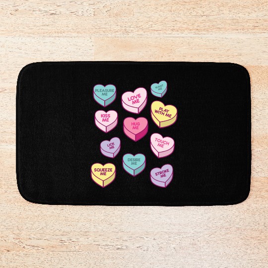 Love Me Kiss Me Pleasure Me Candy Hearts Bath Mats