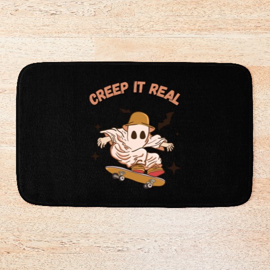 Halloween Creep It Real Retro Skateboarding Ghost Bath Mats