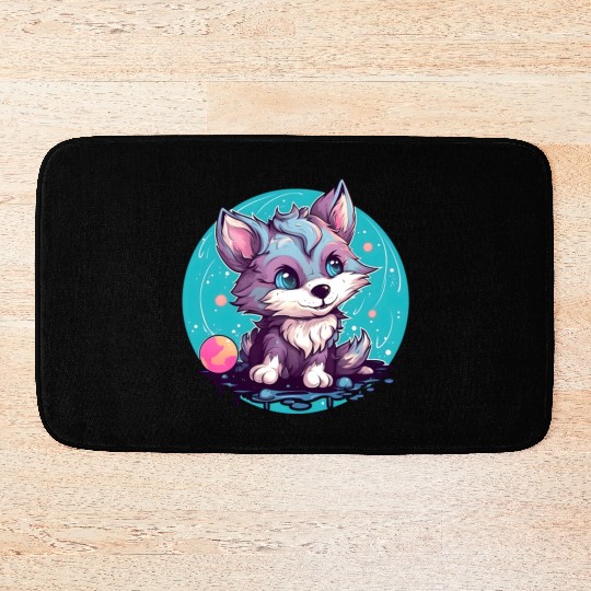 Digital Art Fox Sitting on Rock Crescent Moon Bath Mats