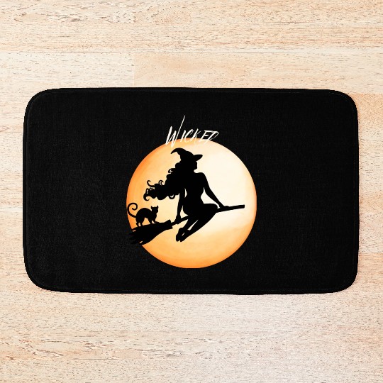 Wicked Cat Witch Funny Halloween Witch Bath Mats