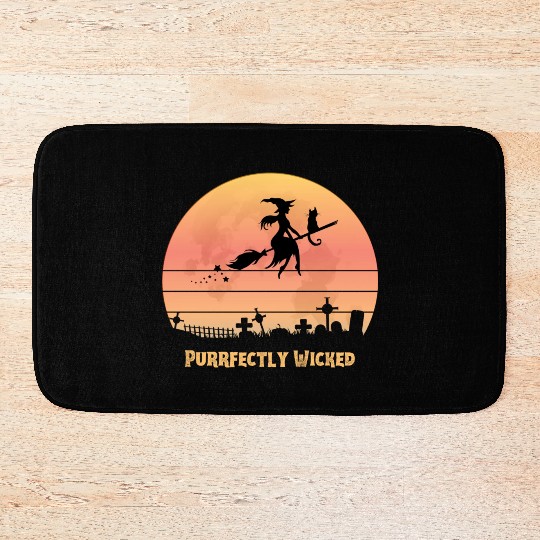 Wicked Cat Witch Funny Halloween Witch Bath Mats