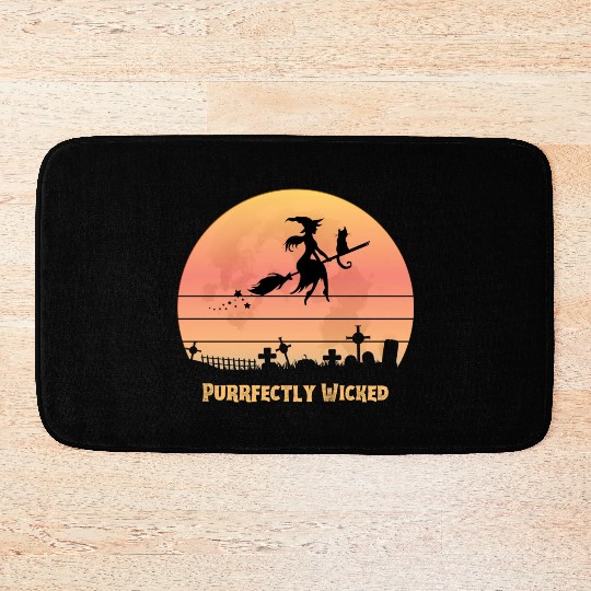 Wicked Cat Witch Funny Halloween Witch Bath Mats