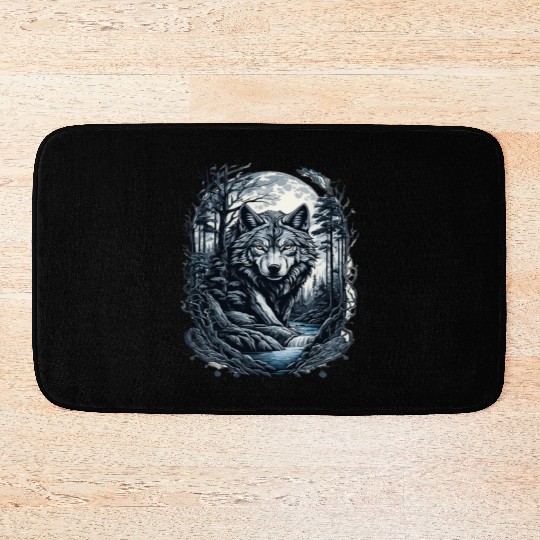 Sunset Grey Wolf Hunter for Men and Women Bath Mats