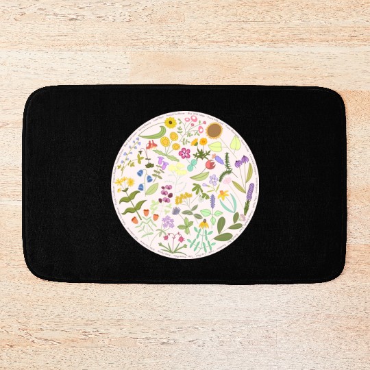 Colorful Wildflower Circle on Pink Bath Mats