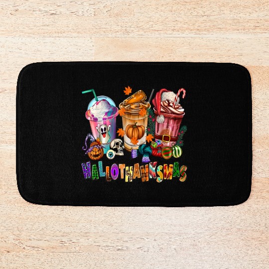 Happy Hallothanksmas Coffee Latte Halloween Bath Mats