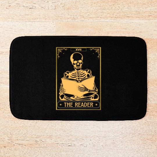 The Reader Tarot Card Bookish Skeleton Skull Hallo Bath Mats