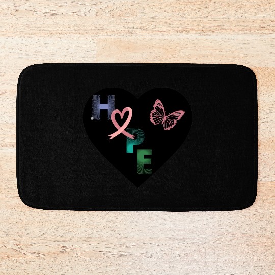 Breast Cancer Hope and Butterfly Heart Bath Mats