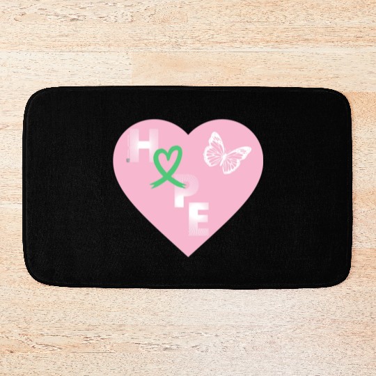 Liver Cancer Hope & Butterfly Heart Pink/Wht/Green Bath Mats