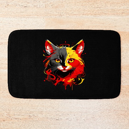 Cat Haed Realistic Watercolor Cute Cat Paint Bath Mats