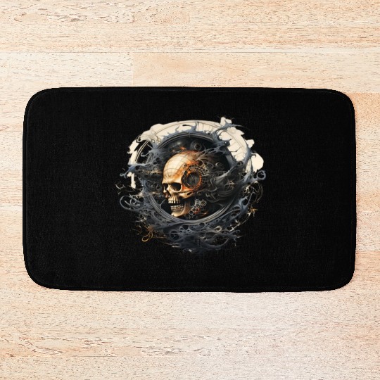 Mechanical Reverie Skull Art Halloween Scuplture Bath Mats