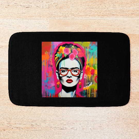 Frida Kahlo style urban art colorfull graffiti Bath Mats
