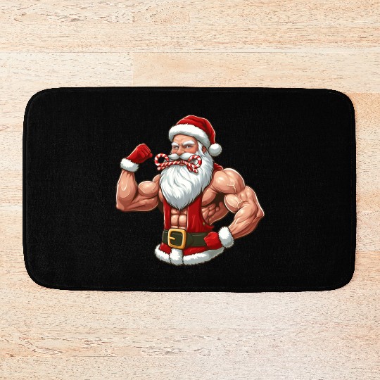 Muscular Santa Fit for the holidays Bath Mats