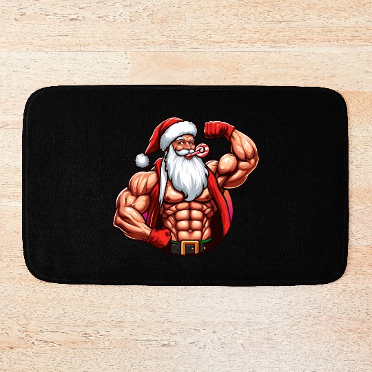 Muscular Santa Fit for the holidays Bath Mats