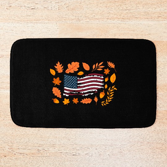 American (USA) Flag in Autumn Leaves | Patriotic Bath Mats
