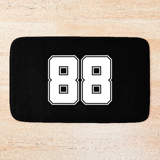 #88 White Outline Number 88 Sports Fan Easy Jersey Bath Mats