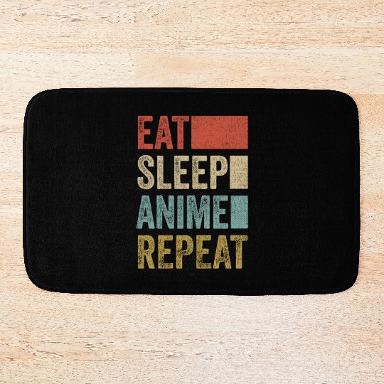 Vintage Retro Eat Sleep Anime Repeat Gift Funny Bath Mats