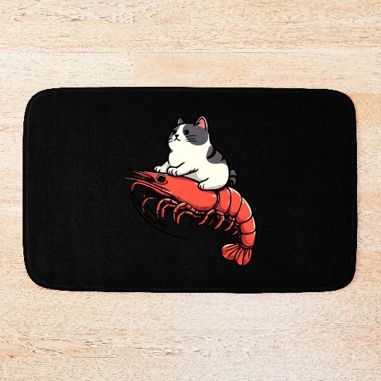 Cat rides shrimp Bath Mats