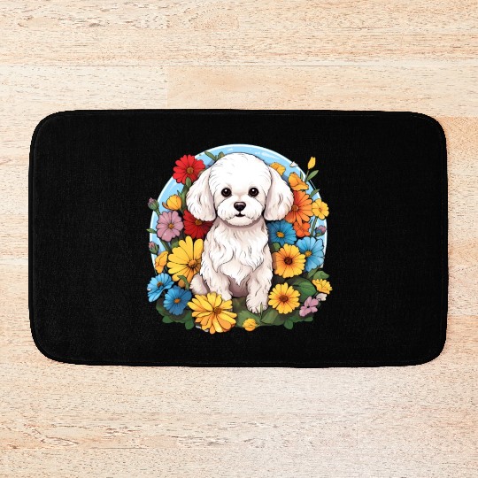 Bichon Frise Floral Flower Cute Colorful Puppy Dog Bath Mats