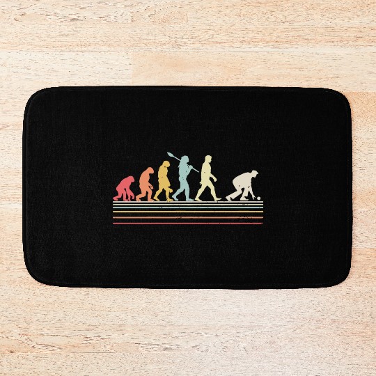 Vintage funny lawn bowls evolution of man Bath Mats