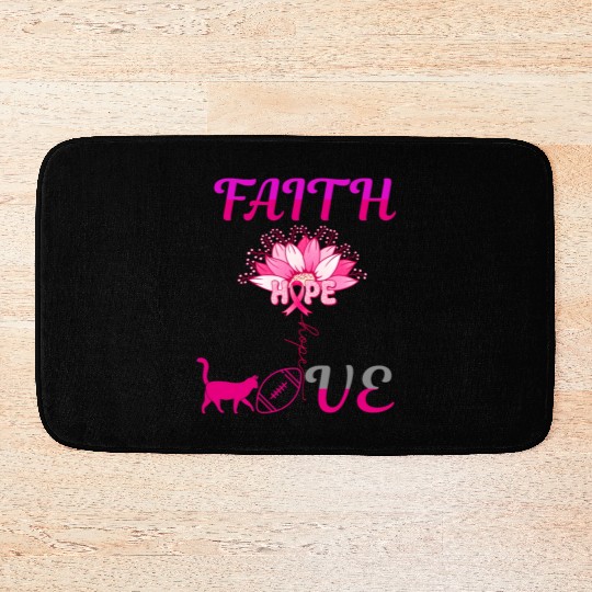 Breast Cancer Awareness Cat and Football Lover Bath Mats
