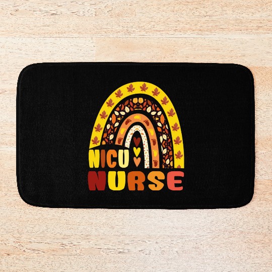 Rainbow Autumn NICU Nurse Maple Leaf Fall Vibes Bath Mats