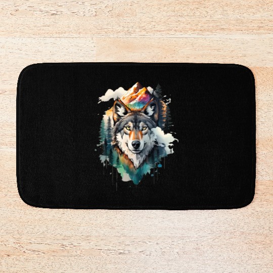 Majestic Mountain Wolf Nature Inspired Artwork Bath Mats