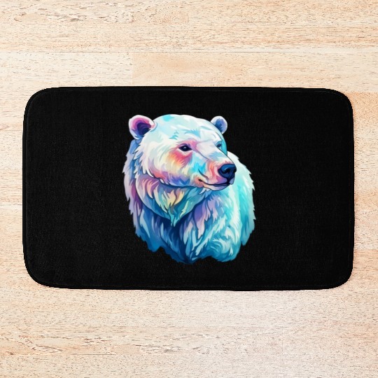 Polar Bear Roar in Winter Wonderland Watercolor Bath Mats