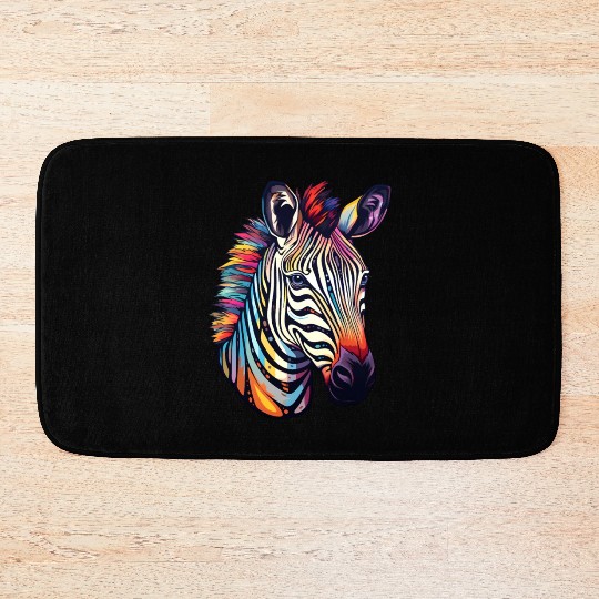 Psychedelic Zebra-Inspired Watercolor Safari Bath Mats