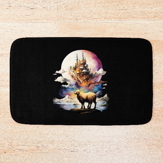 Retro Celestial Moon Sheep Adventure Bath Mats