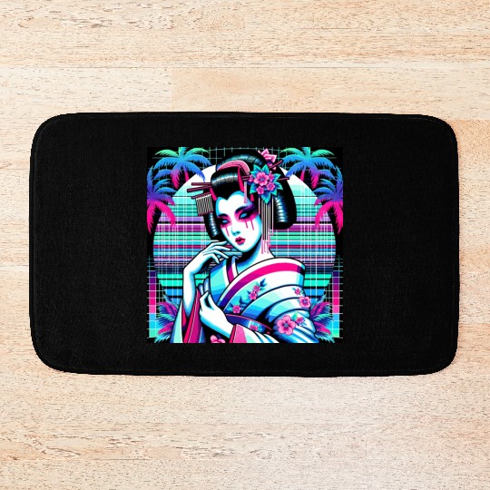 Japan Geisha Retrowave Synthwave Cyberpunk Bath Mats
