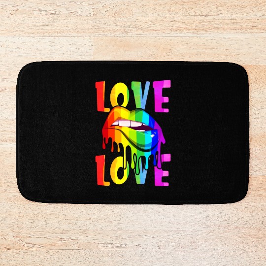Love Lgbtq Lgbt Rainbow Flag Lips Gay Lesbian Bath Mats