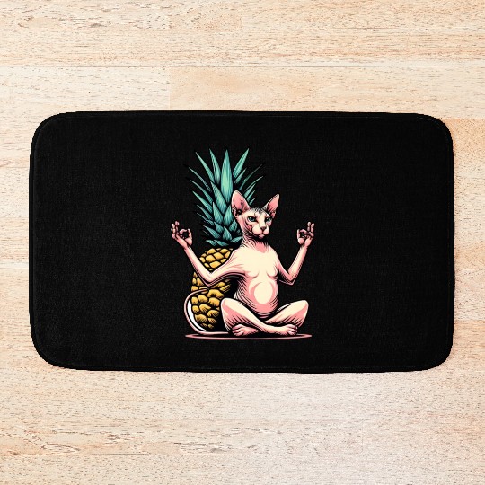Meditating Sphynx cat with pineapple Bath Mats