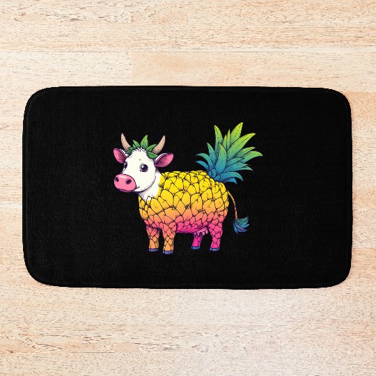 Cow in pineapple costume - Fruity joy Bath Mats