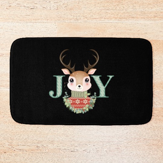 cute deer with sweater and Christmas wreath Bath Mats
