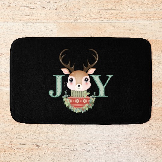 cute deer with sweater and Christmas wreath Bath Mats
