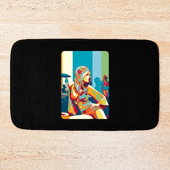 Hippie girl pose on holidays Bath Mats