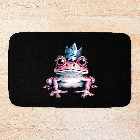 Cute pink frog with crown Bath Mats