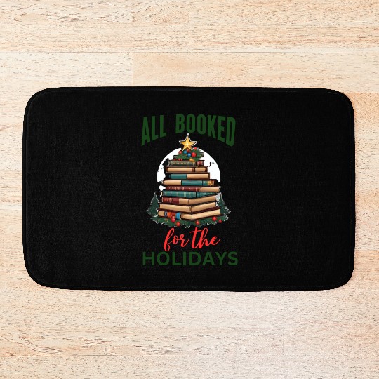 All Booked for the Holidays Christmas Tree Bath Mats