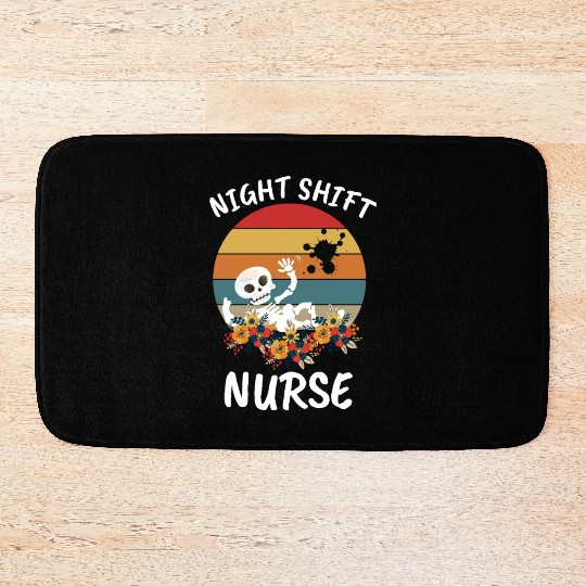 Funny Night Shift Nurse Skeleton Halloween Rn Bath Mats