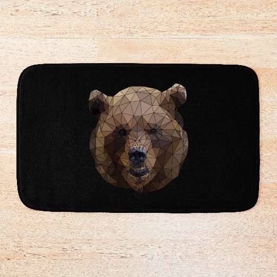 Polygonal brown bear triangular shape low poly art Bath Mats