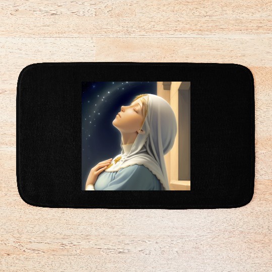 Virgin Mother Mary Praying on a Starry Night Bath Mats