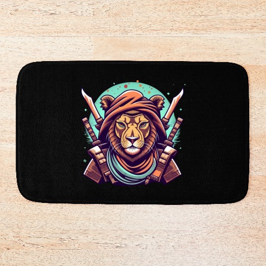 Artistic lion ninja warrior Bath Mats